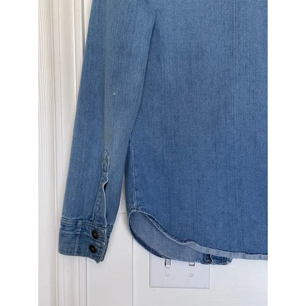 VTG Denim Shirt Jacket 80s Butterfly collar Festival Western Cowgirl Country‎